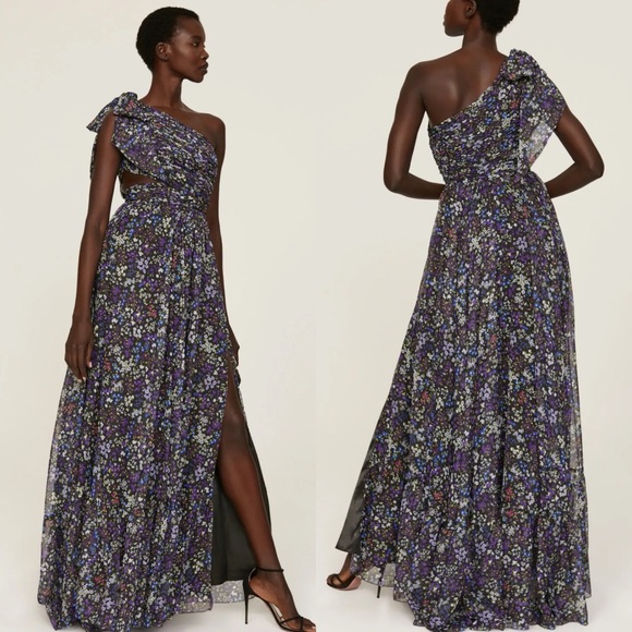 Mac Duggal Dresses & Skirts - Mac Duggal One-Shoulder Floral Maxi Dress in Purple and Black
